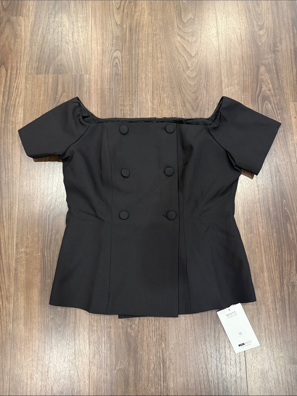 MOTF Black Off-Shoulder Double-Breasted Peplum Top